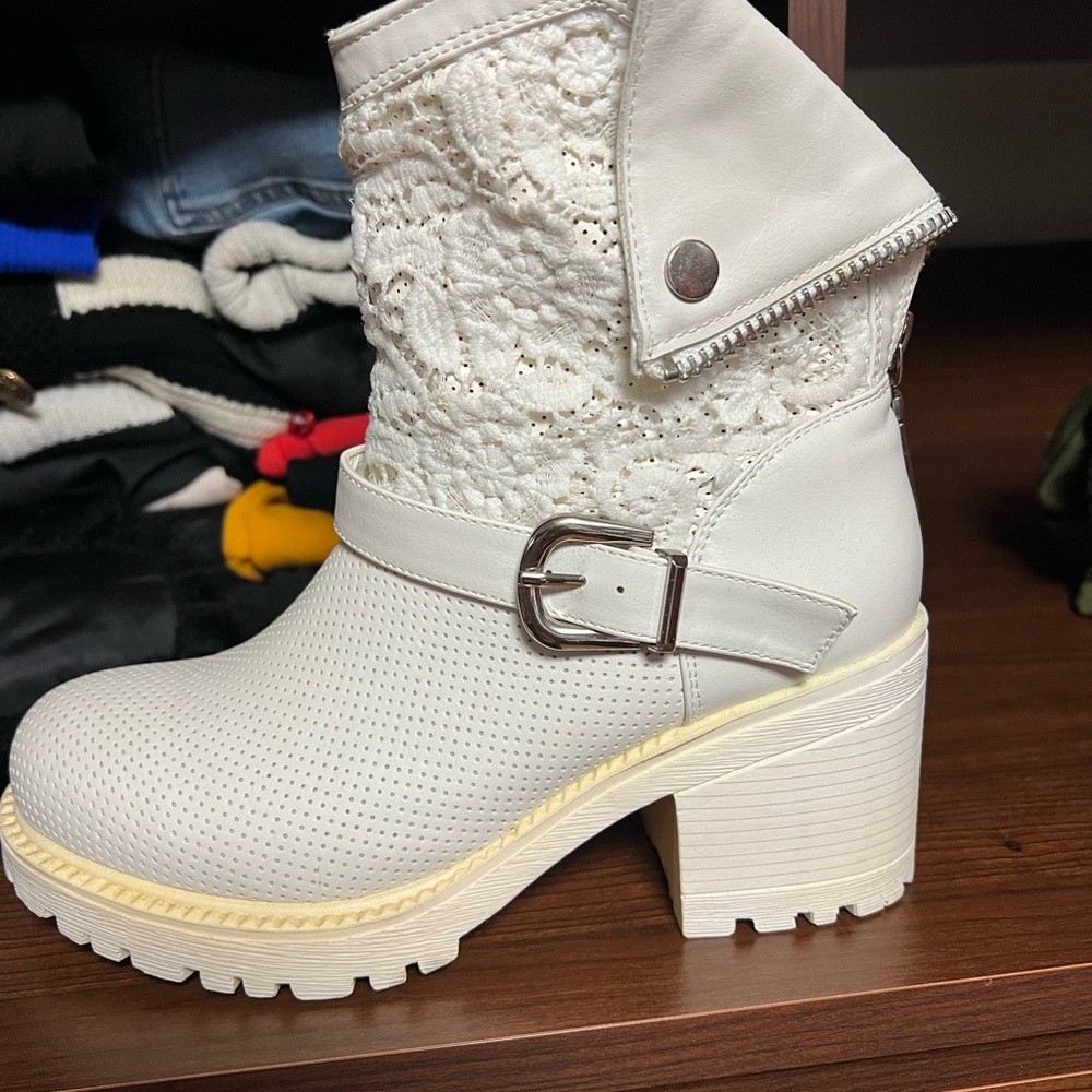 White Lace Ankle Boots